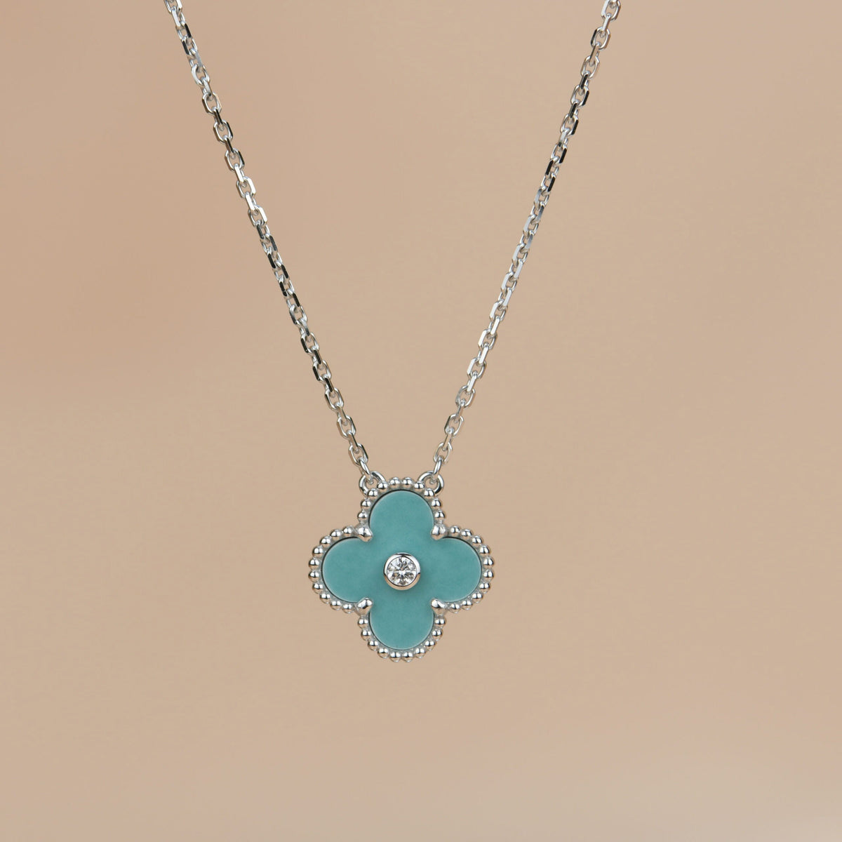 [⭐Luxery]CLOVER 15MM DIAMOND SVRES PORCELAIN  NECKLACE SILVER