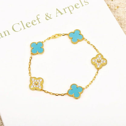 [⭐Luxery] CLOVER 5 MOTIF TURQUOISE BRACELET COLLECTION