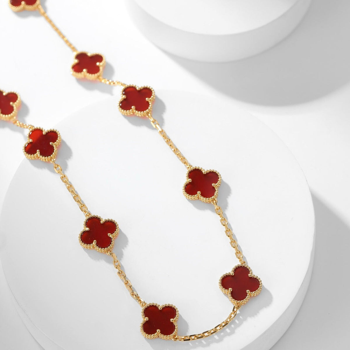 [⭐Luxery]CLOVER 10 MOTIFS CARNELIAN NECKLACE
