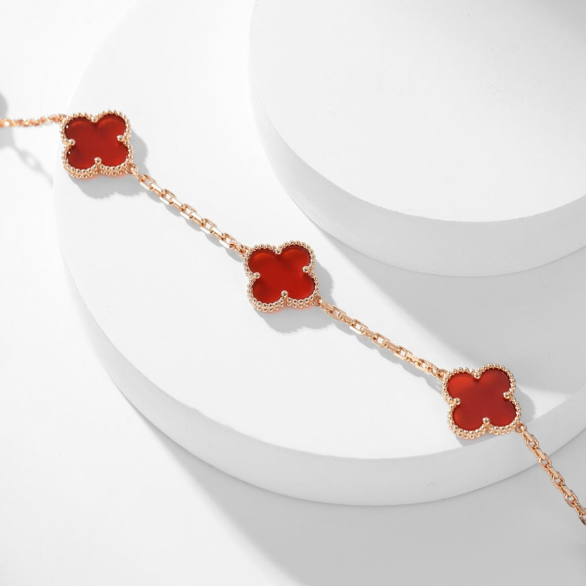 [⭐Luxery]CLOVER 10 MOTIFS CARNELIAN NECKLACE
