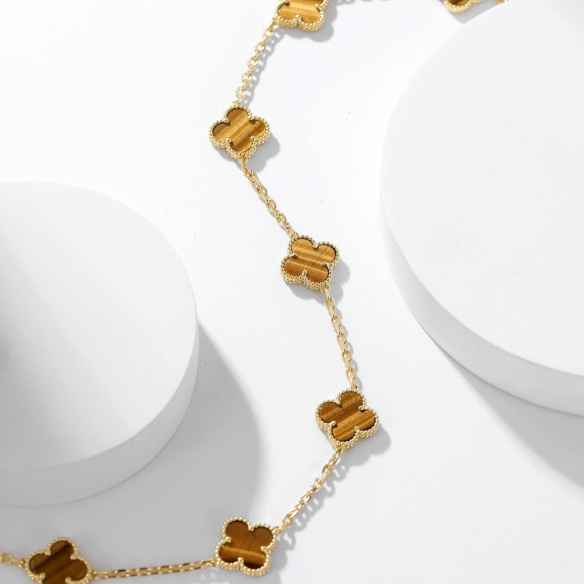 [⭐Luxery]CLOVER 10 MOTIFS TIGER EYE NECKLACE