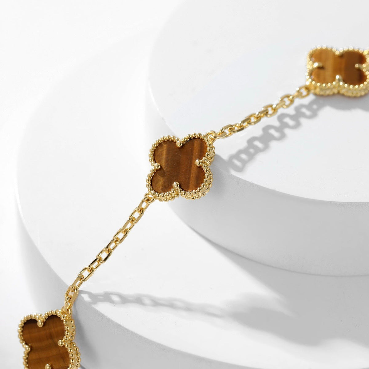 [⭐Luxery]CLOVER 10 MOTIFS TIGER EYE NECKLACE