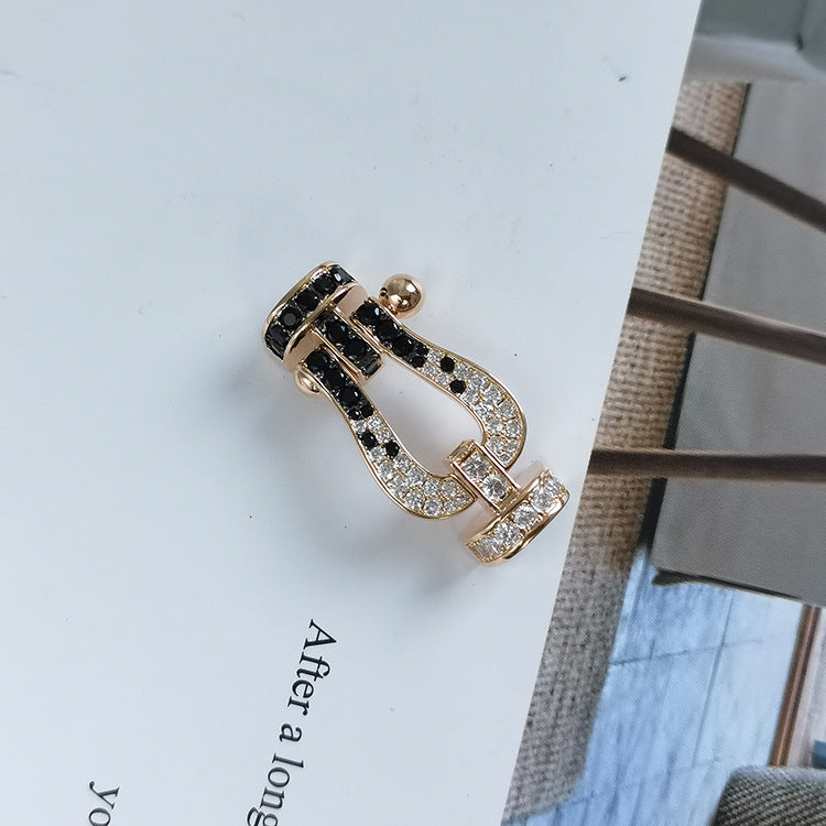 [⭐Luxery]FORCE LARGE HORSESHOE BLACK WHITE DIAMOND BRACELET ROSE GOLD