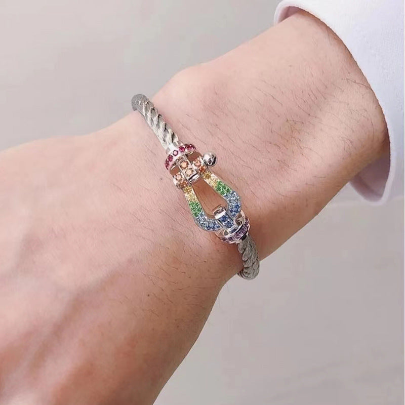 [⭐Luxery]FORCE LARGE HORSESHOE  COLORED DIAMOND BRACELET ROSE GOLD