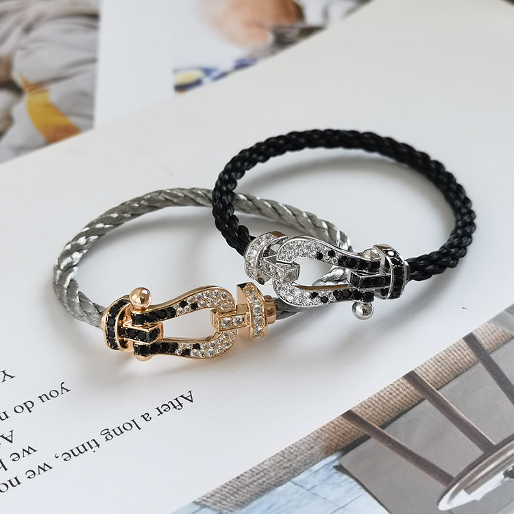 [⭐Luxery]FORCE LARGE HORSESHOE BLACK WHITE DIAMOND BRACELET ROSE GOLD