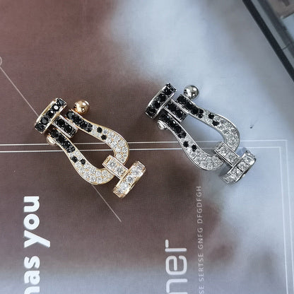 [⭐Luxery]FORCE LARGE HORSESHOE BLACK WHITE DIAMOND BRACELET ROSE GOLD