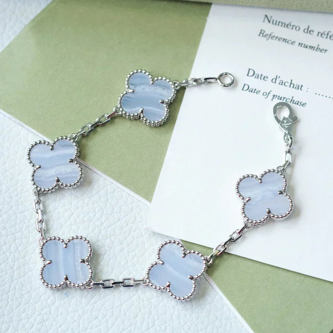 [⭐Luxery] CLOVER 5 MOTIF PURPLE CHALCEDONY BRACELET COLLECTION