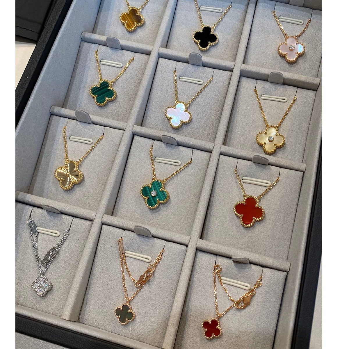 [⭐Luxery]CLOVER 15MM MALACHITE SINGLE FLOWER  NECKLACE