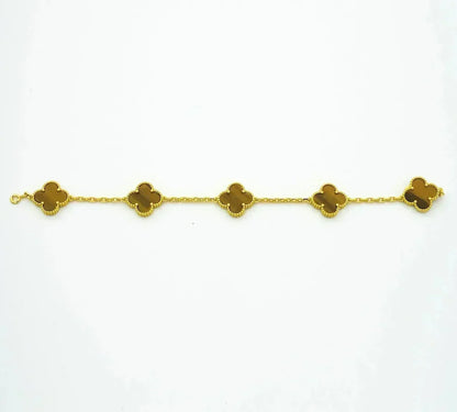 [⭐Luxery] CLOVER 5 MOTIFS TIGER EYE BRACELET COLLECTION