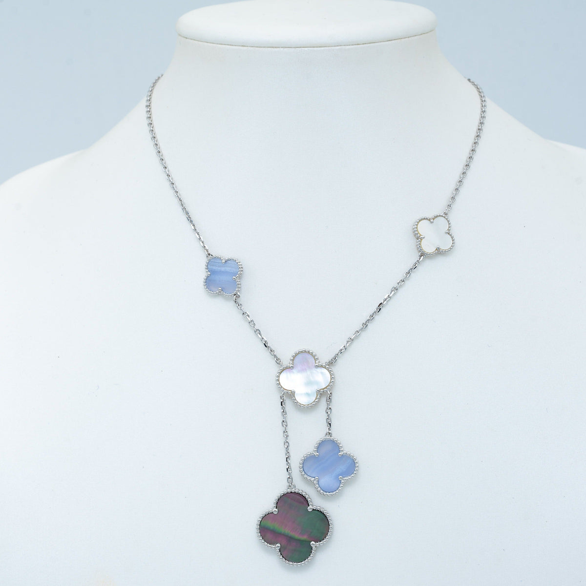 [⭐Luxery]CLOVER MOP CHALCEDONY NECKLACE SILVER 6 MOTIF