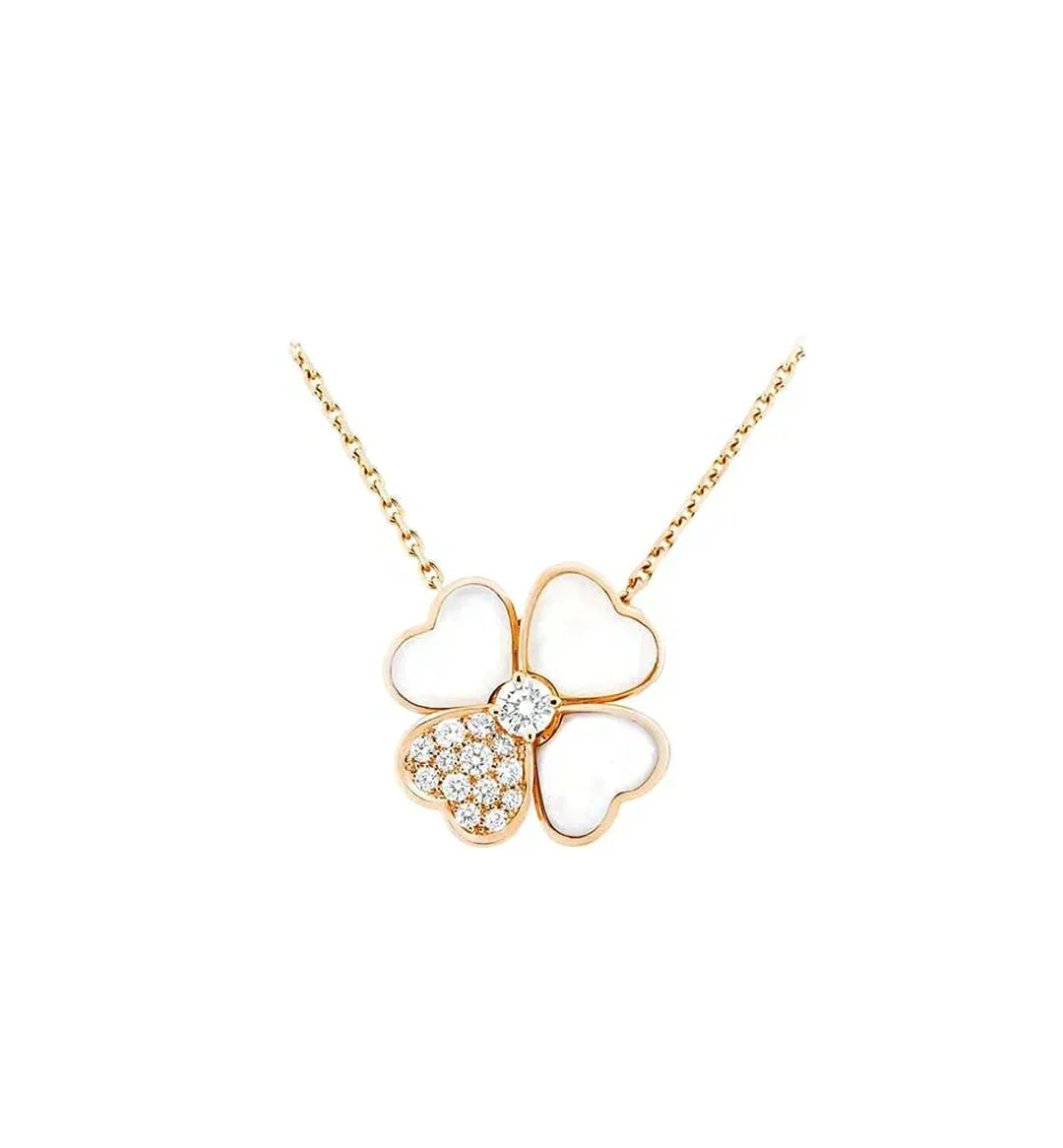 [⭐Luxery]CLOVER MOP DIAMOND ROSE GOLD NECKLACE