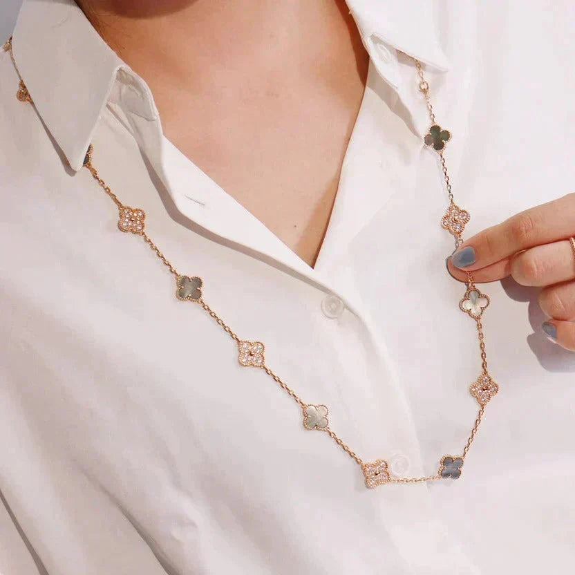 [⭐Luxery]CLOVER 20 MOTIFS DARK MOP DIAMOND  NECKLACE