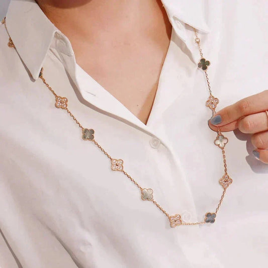 [⭐Luxery]CLOVER 20 MOTIFS DARK MOP DIAMOND  NECKLACE