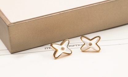 [⭐Luxery]JEUX DE WHITE MOP ROSE GOLD DIAMOND EARRINGS