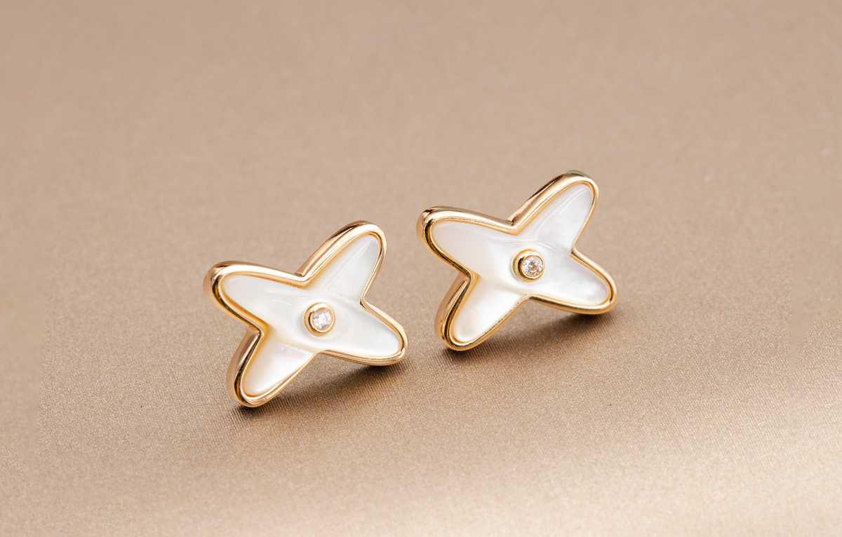 [⭐Luxery]JEUX DE WHITE MOP ROSE GOLD DIAMOND EARRINGS