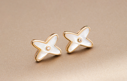 [⭐Luxery]JEUX DE WHITE MOP ROSE GOLD DIAMOND EARRINGS