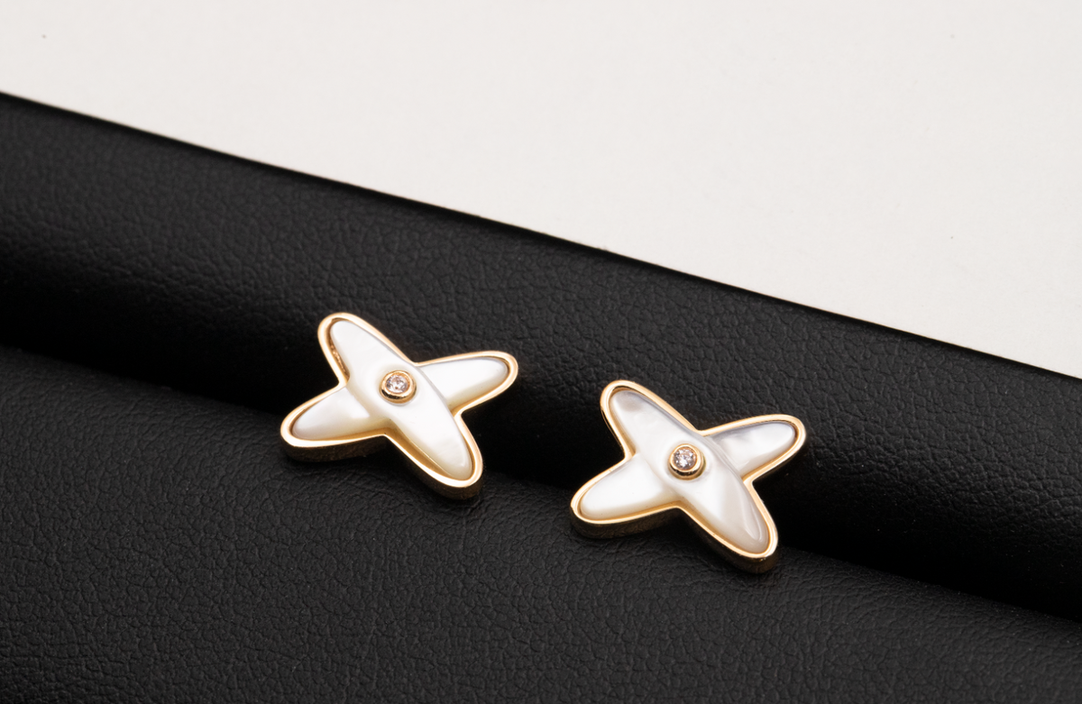 [⭐Luxery]JEUX DE WHITE MOP ROSE GOLD DIAMOND EARRINGS