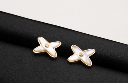 [⭐Luxery]JEUX DE WHITE MOP ROSE GOLD DIAMOND EARRINGS