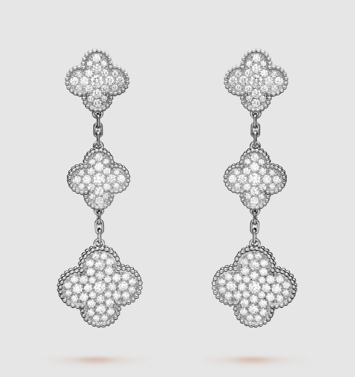 [⭐Luxery]CLOVER 3 MOTIF DIAMOND SILVER DROP EARRINGS