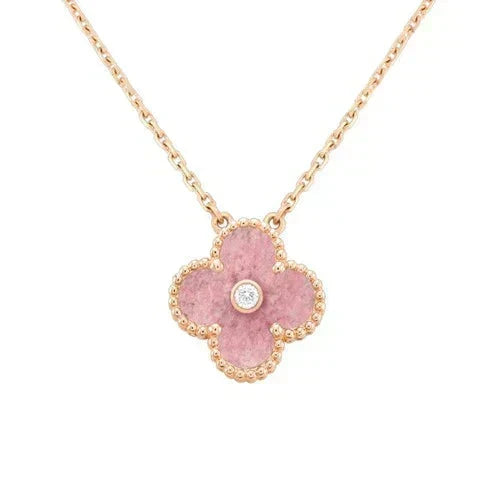 [⭐Luxery]CLOVER 15MM DIAMOND RHODONITE NECKLACE