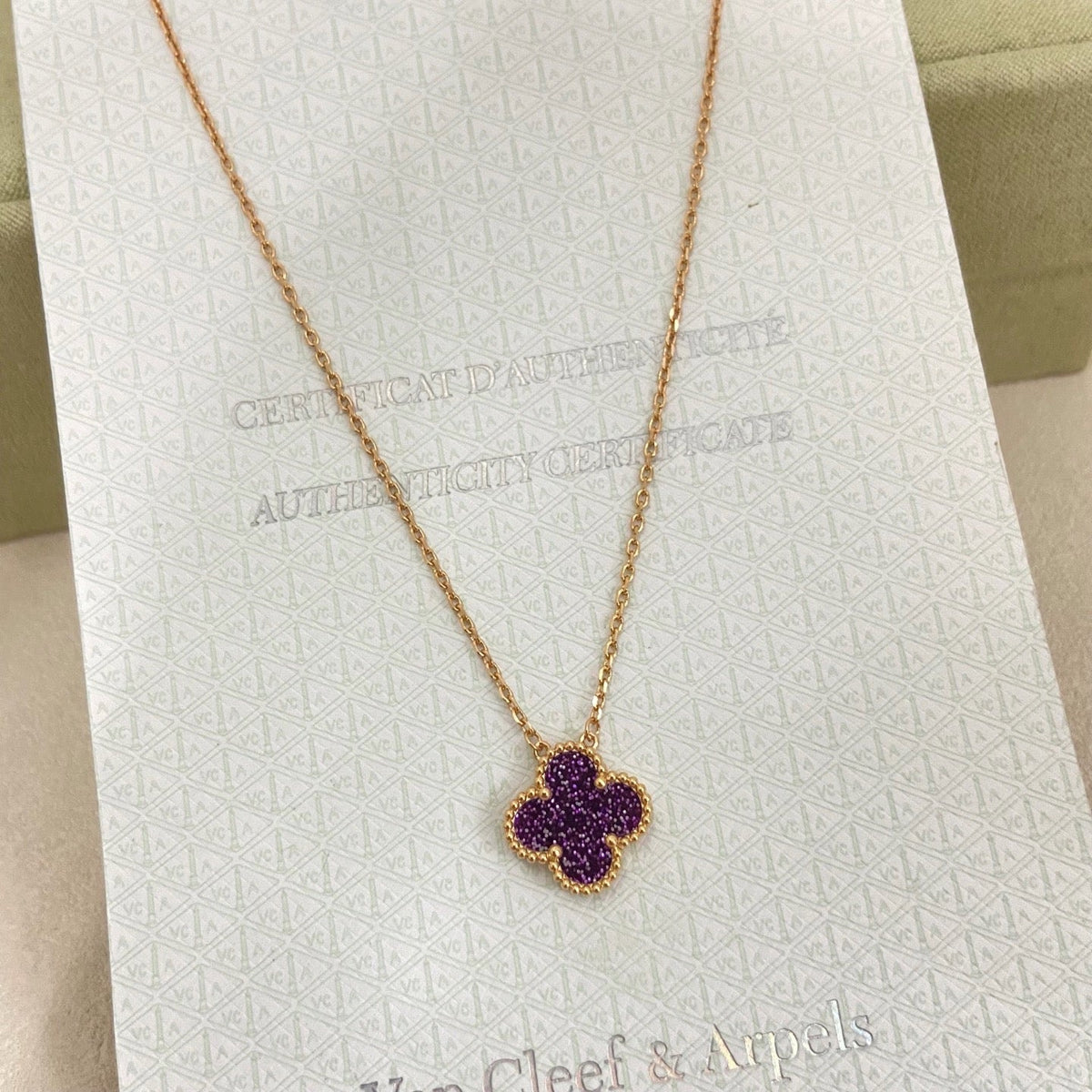 [⭐Luxery]NEW 15MM PURPLE SAND-GOLD FOUR-LEAF CLOVER NECKLACE