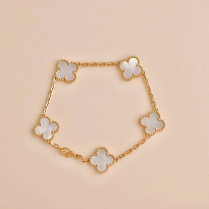 [⭐Luxery]CLOVER WHITE PEARL MOP 5 MOTIF BRACELET COLLECTION
