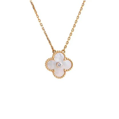 [⭐Luxery]CLOVER 15MM DIAMOND WHITE FRITILLARIA NECKLACE