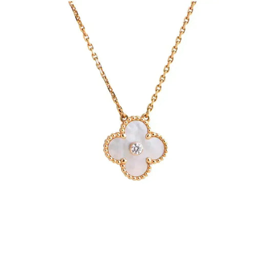 [⭐Luxery]CLOVER 15MM DIAMOND WHITE FRITILLARIA NECKLACE