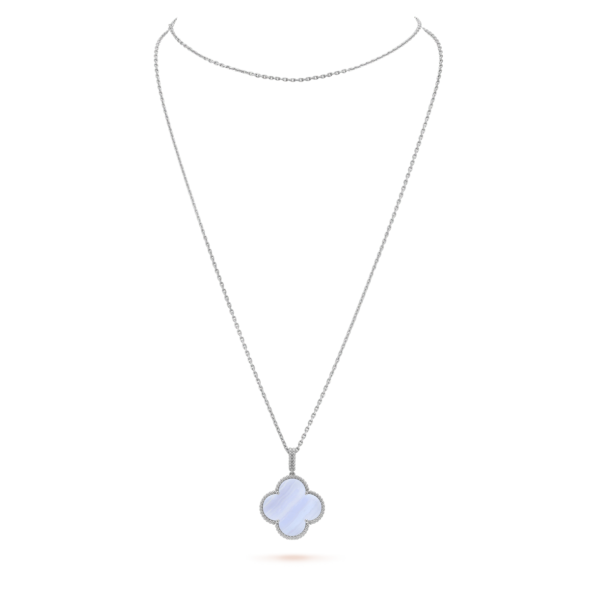 [⭐Luxery]CLOVER SILVER CHALCEDONY BIG CLOVER NECKLACE